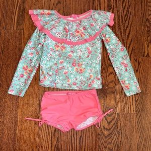Isobella & Chloe aqua/coral rash guard bathing suit - size 5